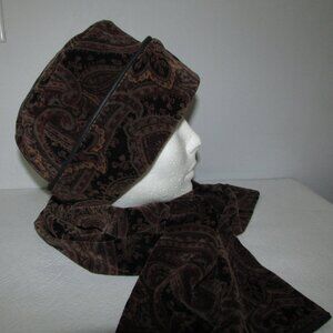 Paisley Velvet Pillbox Hat and Scarf Set